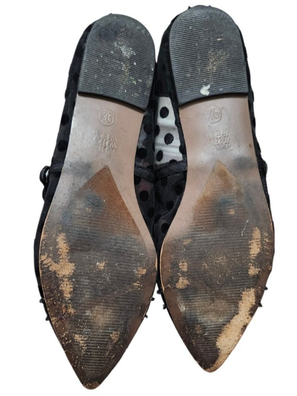 Who What Wear Black Pointed Mary Jane Flats with Sheer Polka Dot Panels - Picture 10 of 11